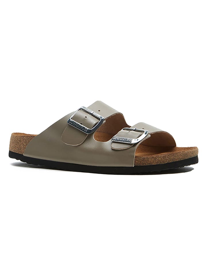 Comfortfusse Leder-Pantoletten in Grau günstig kaufen