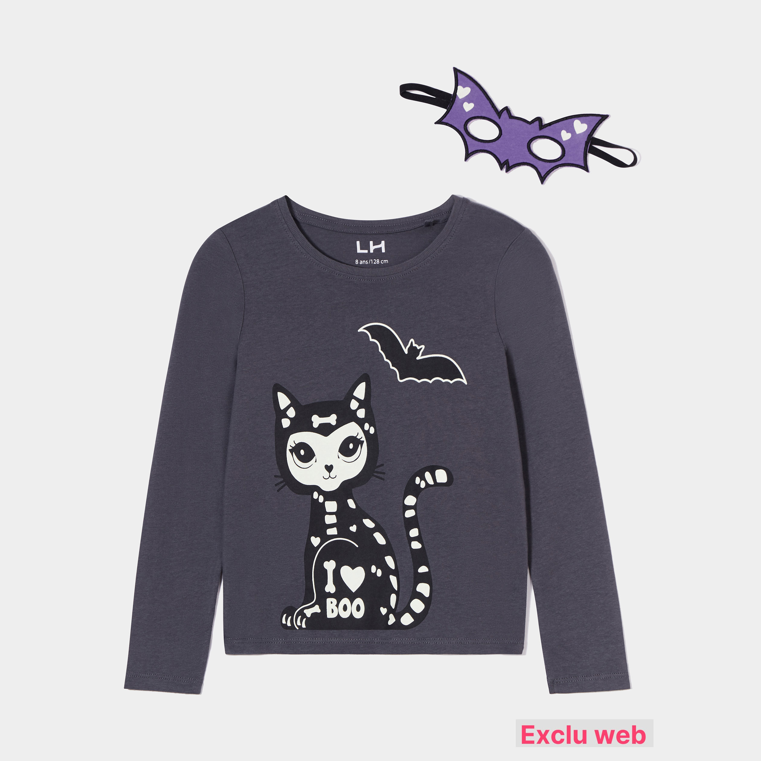 Ensemble t-shirt et masque halloween gris foncé fille | La Halle