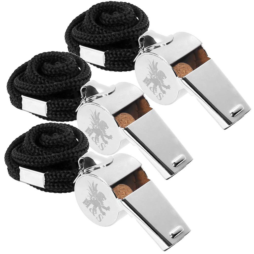 H&S Trillerpfeife Edelstahl Trillerpfeife Set mit 3 Stück, Edelstahl Trillerpfeife 3er Set