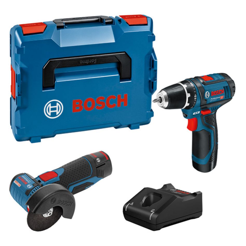 Bosch Blue 0615990N2U kombinasjonssett - GSR 12V-15 batteridrevet drill + GWS 12V-76 batteridrevet slipemaskin 12V 2,0Ah