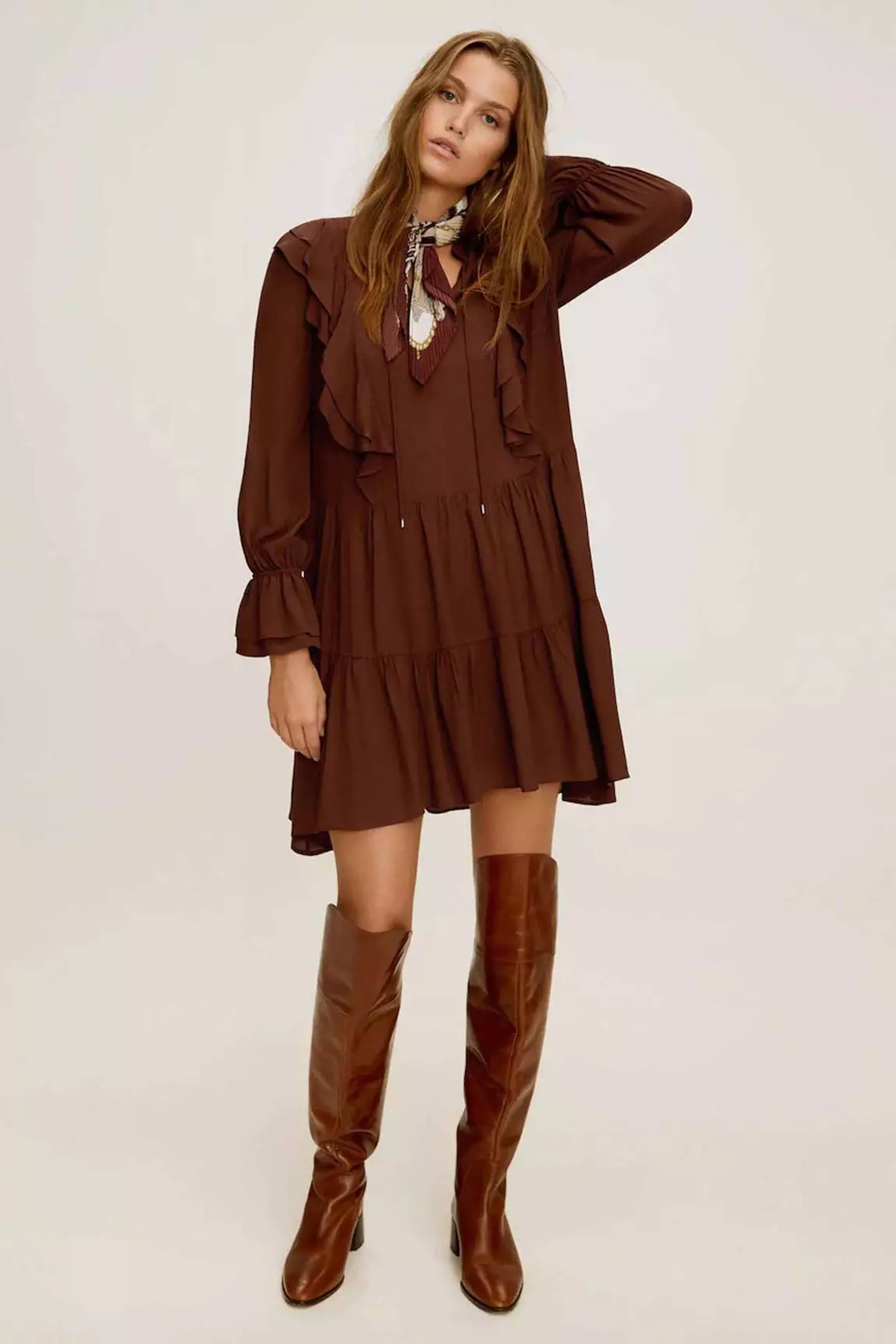 Mango Robes Mi Longues Femme couleur marron