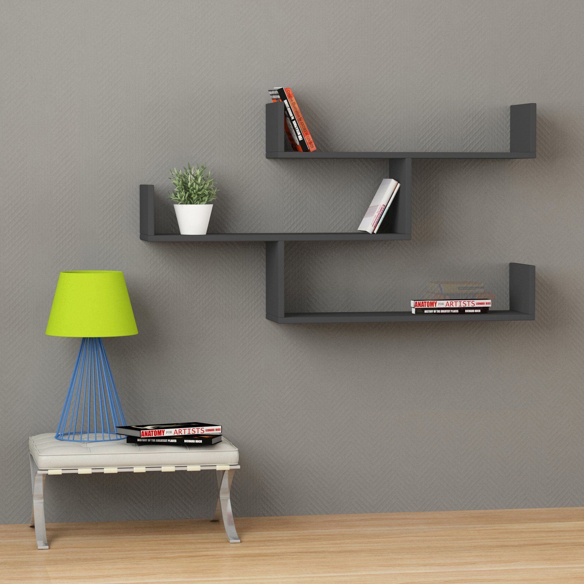 Decortie Bücherregal Tibet, Wandregal Modernes Bücherregal, 119 x 22 x 66,5 cm