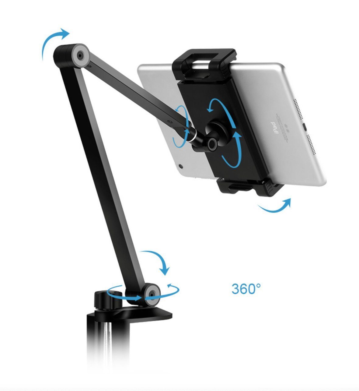 Woward Tablet Handy Ständer Halterung Alu Tischklemme Verstellbar 360° drehen Tablet-Halterung, (bis 12,90 Zoll, verstellbar & 360° drehbar & Schwenkarm & Tischklemme)