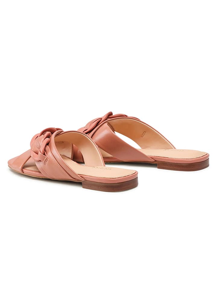 Guess Shoes Leder-Pantoletten in Lachs günstig kaufen