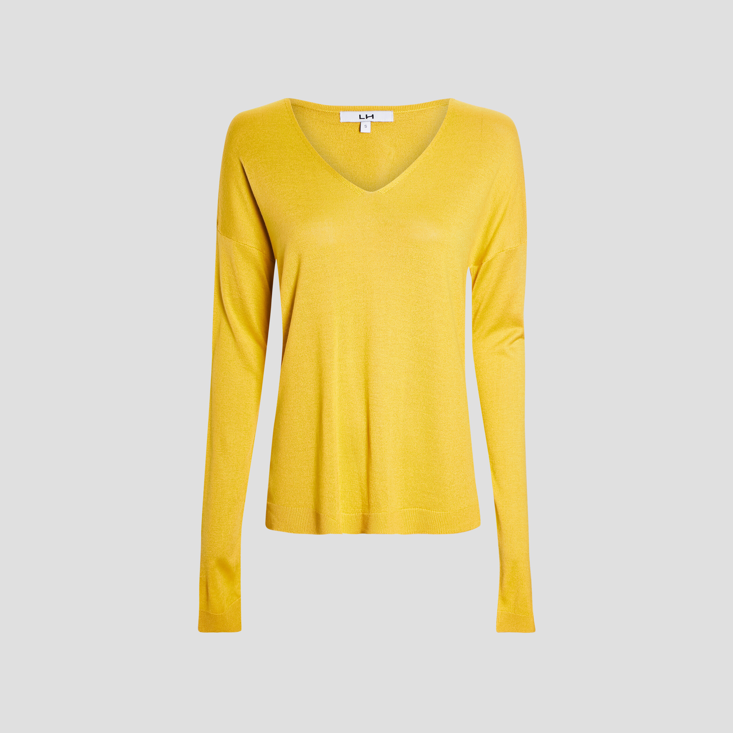 Pull avec col en V jaune moutarde femme | La Halle