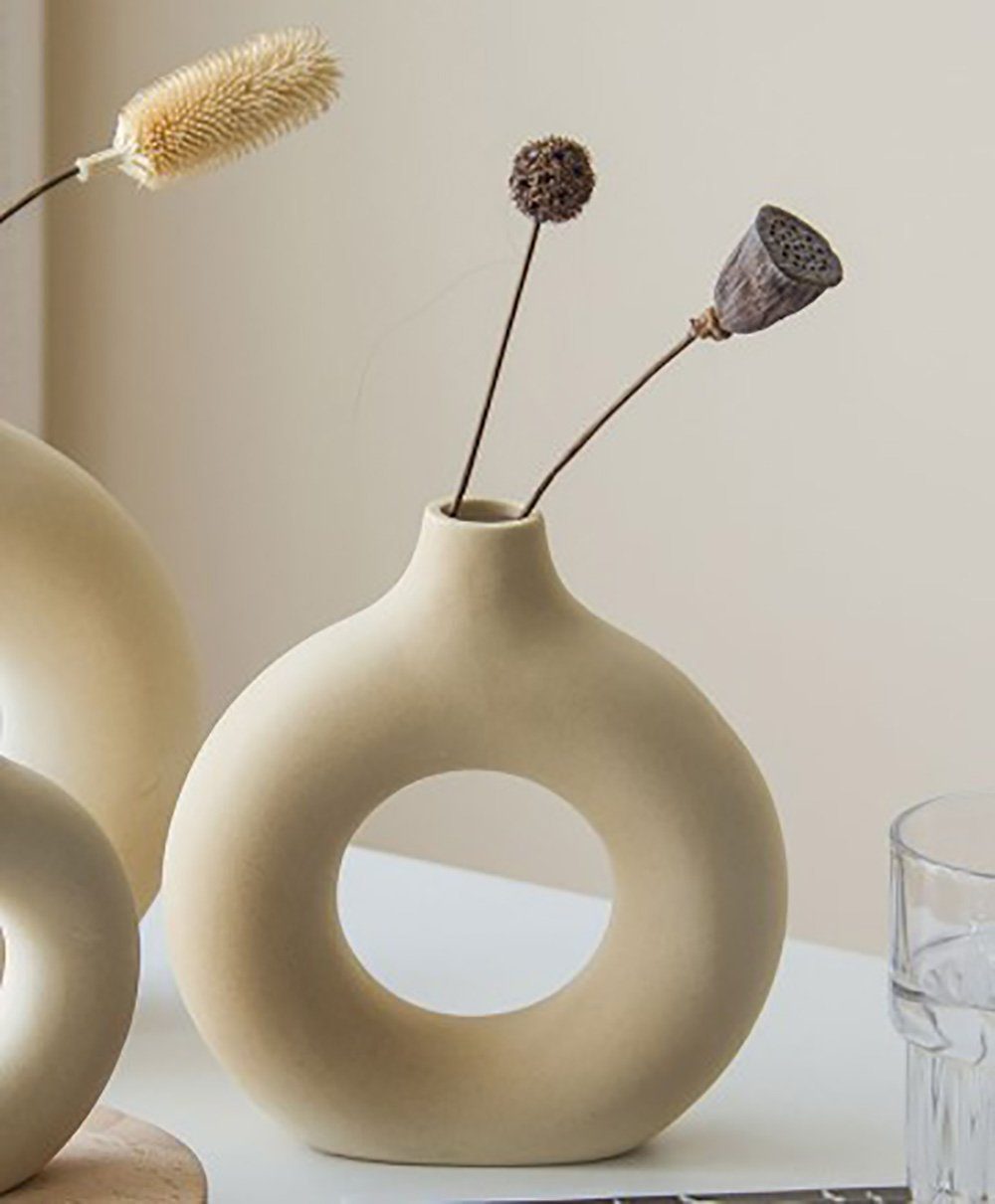 SCOHOME Dekovase Keramik vase beige Moderne deko Kunst Vase Runde Form Vasen, Weihnachtendekorativ