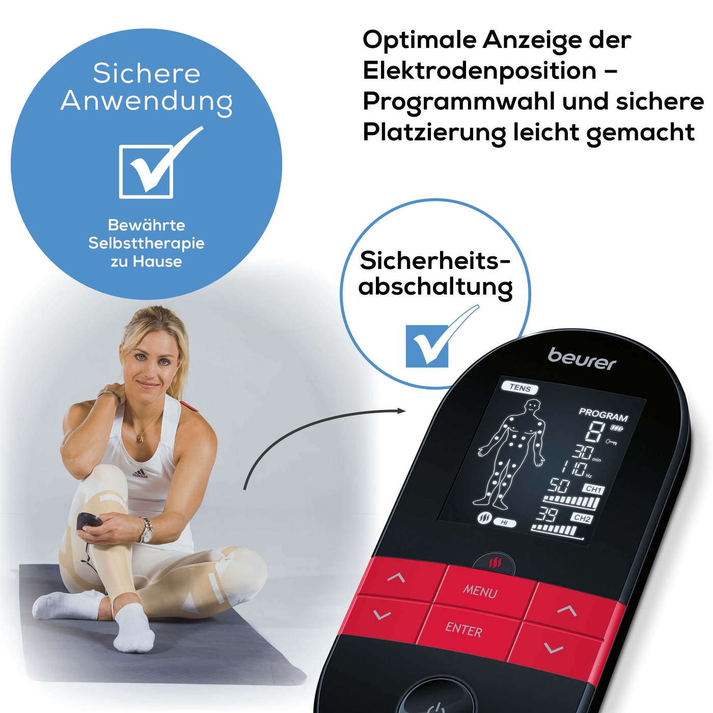 Beurer Digital TENS/EMS EM 59 mit Wärmefunktion-EMS-TENS-Gerät mit Wärmefunktion & 4 Elektroden