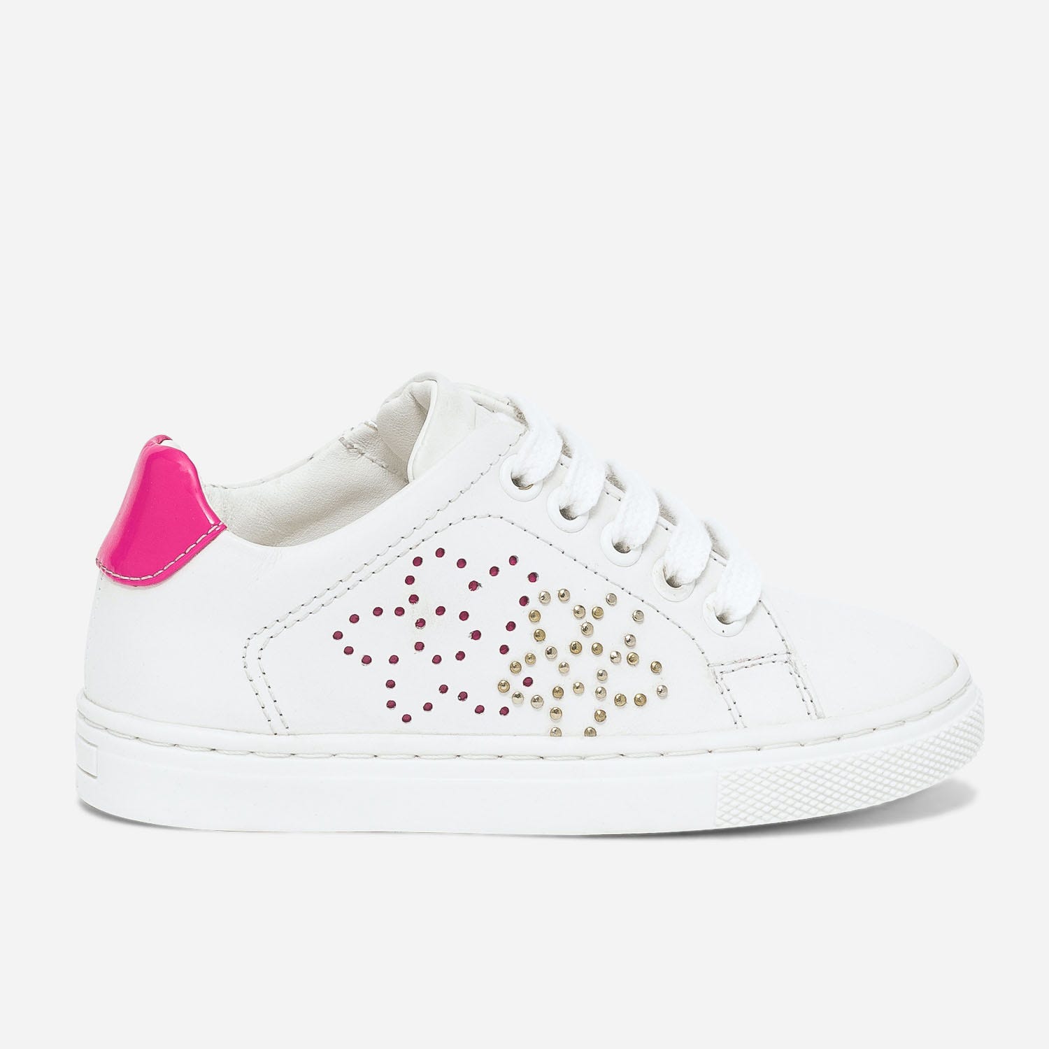 Tennis BUGGY blanche en cuir à contrefort rose fluo verni