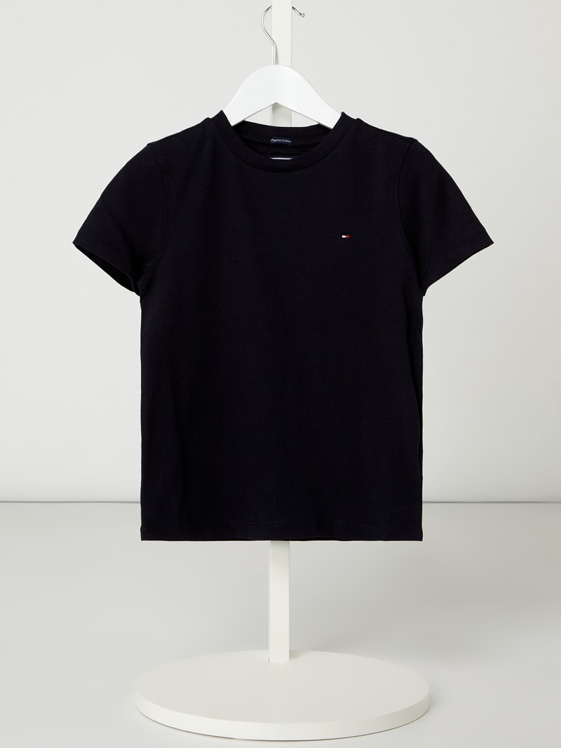 T-Shirt aus Organic Cotton mit Logo-Details in marineblau