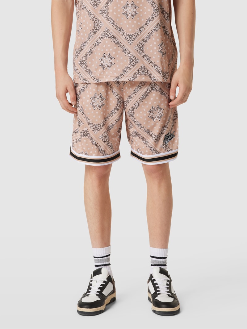 Bermudas mit Allover-Muster Modell 'Varsity' in beige