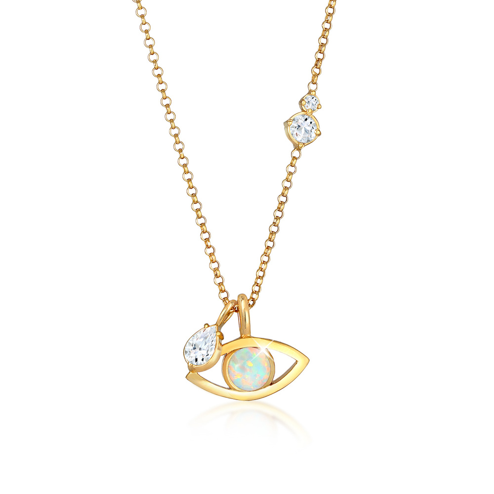 Elli PREMIUM Elli PREMIUM Collier Evil Eye Synth. Opal Topas Tropfen 925 Silber collier