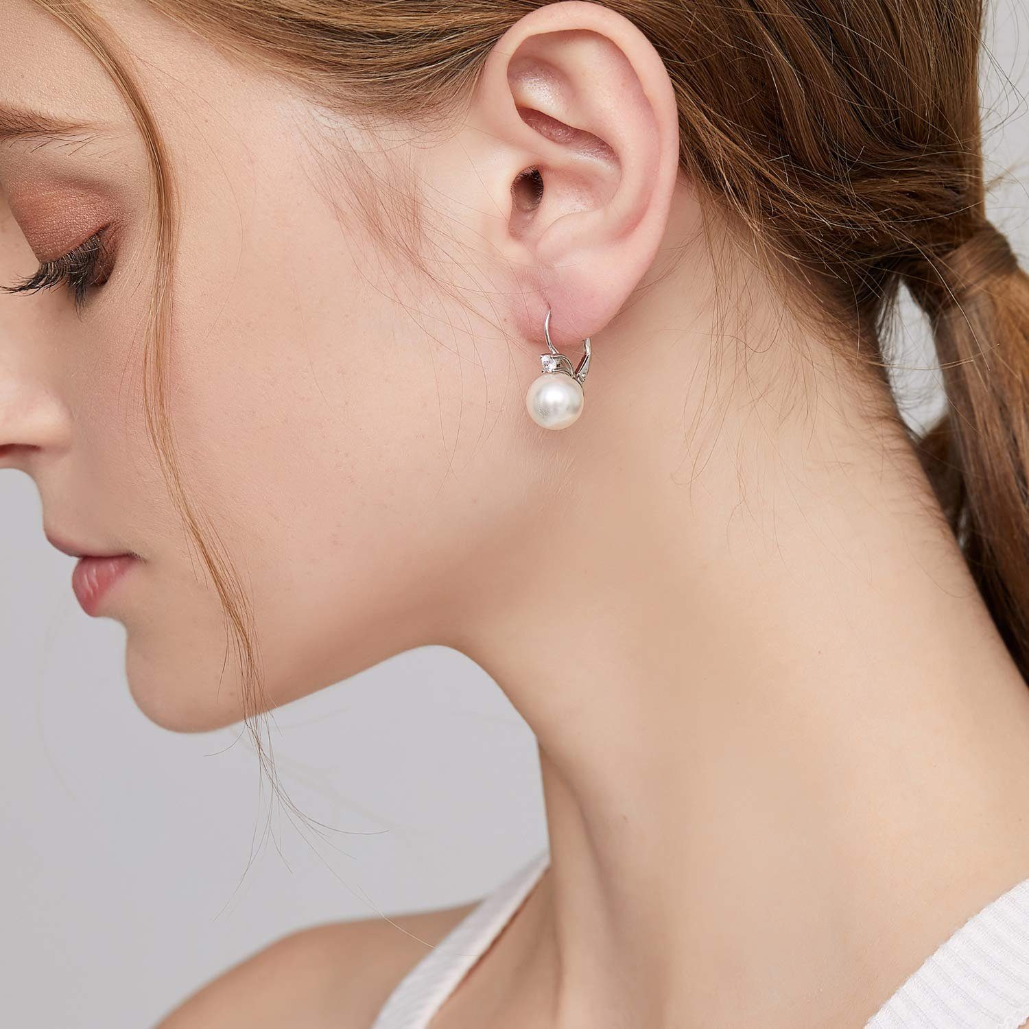 POCHUMIDUU Paar Ohrhänger 18 Karat Weiß Vergoldet Perlen Ohrringe Damen (2-tlg), 925 Sterling Silber
