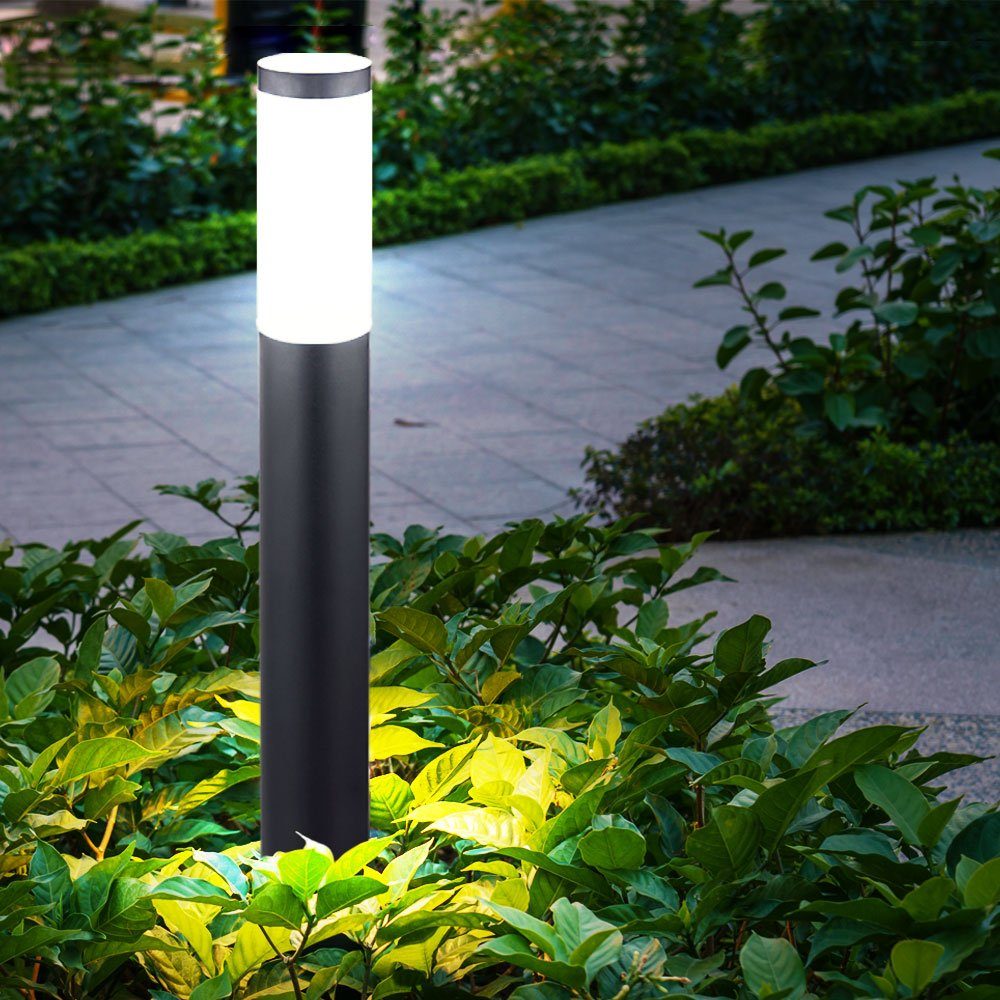 etc-shop Pollerleuchte, Leuchtmittel nicht inklusive, Außen Stehleuchte Edelstahl Säule anthrazit opal Garten