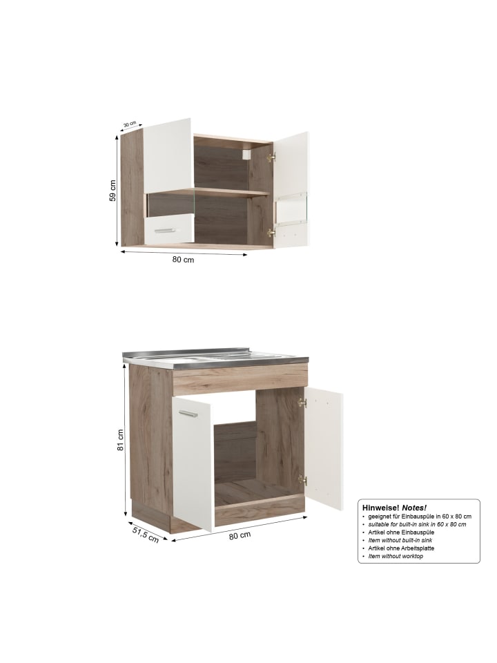 Homestyle4u Küchenzeile ohne Geräte 80x180x51 cm in Weiß günstig kaufen onesize