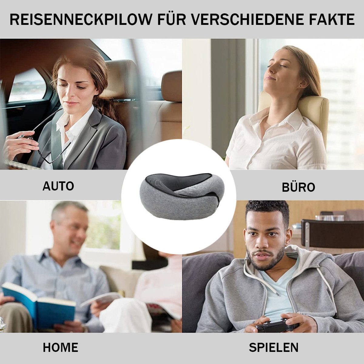 Nackenstützkissen Reise-Nackenkissen, Nackenstützkissen, verstellbar, Memory-Schaum, Zeaicos