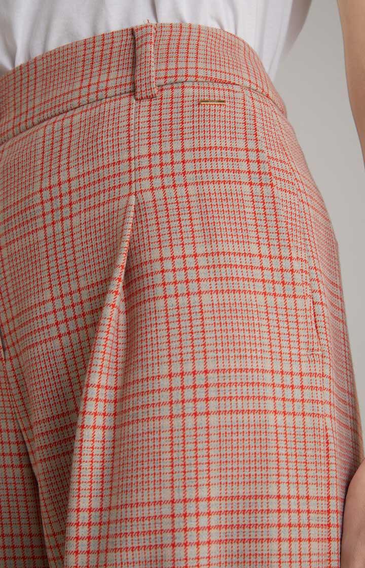 Twill-Hose in Beige/Rot kariert