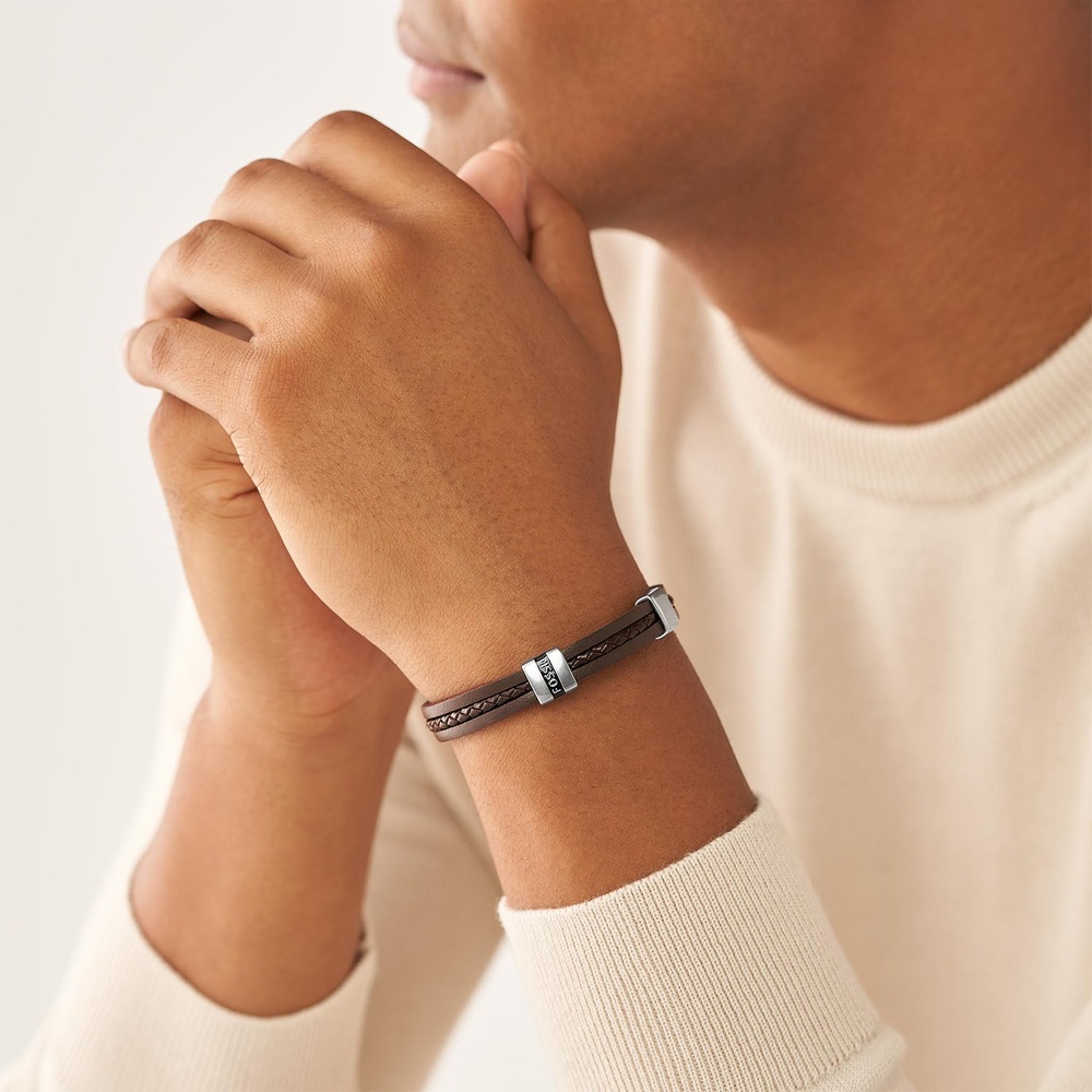 Fossil Bracelet Cuir, Acier inoxydable Bracelet
