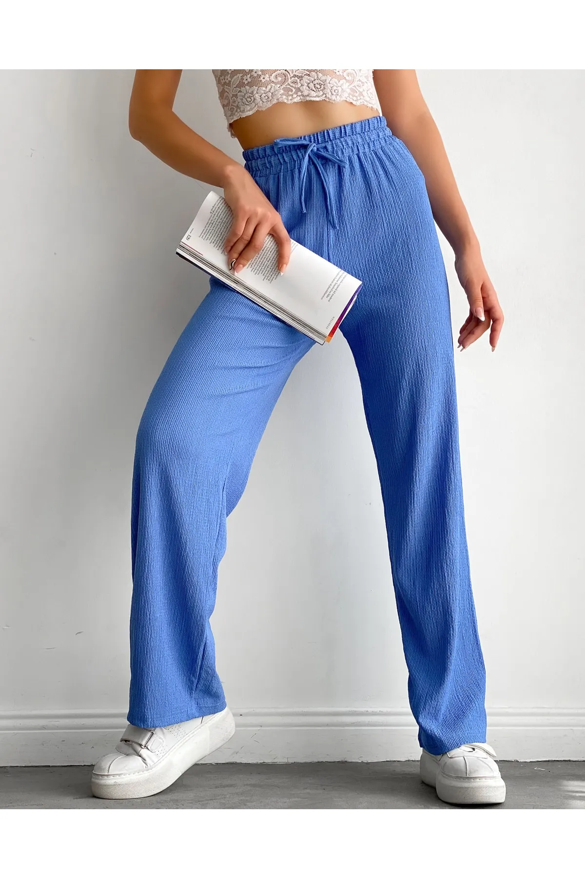 BEJNA  Blaue Palazzo-Hose mit elastischem Bund für Damen
