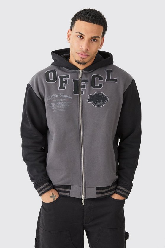 Oversize Jersey-Jacke mit Kapuze und Applikation