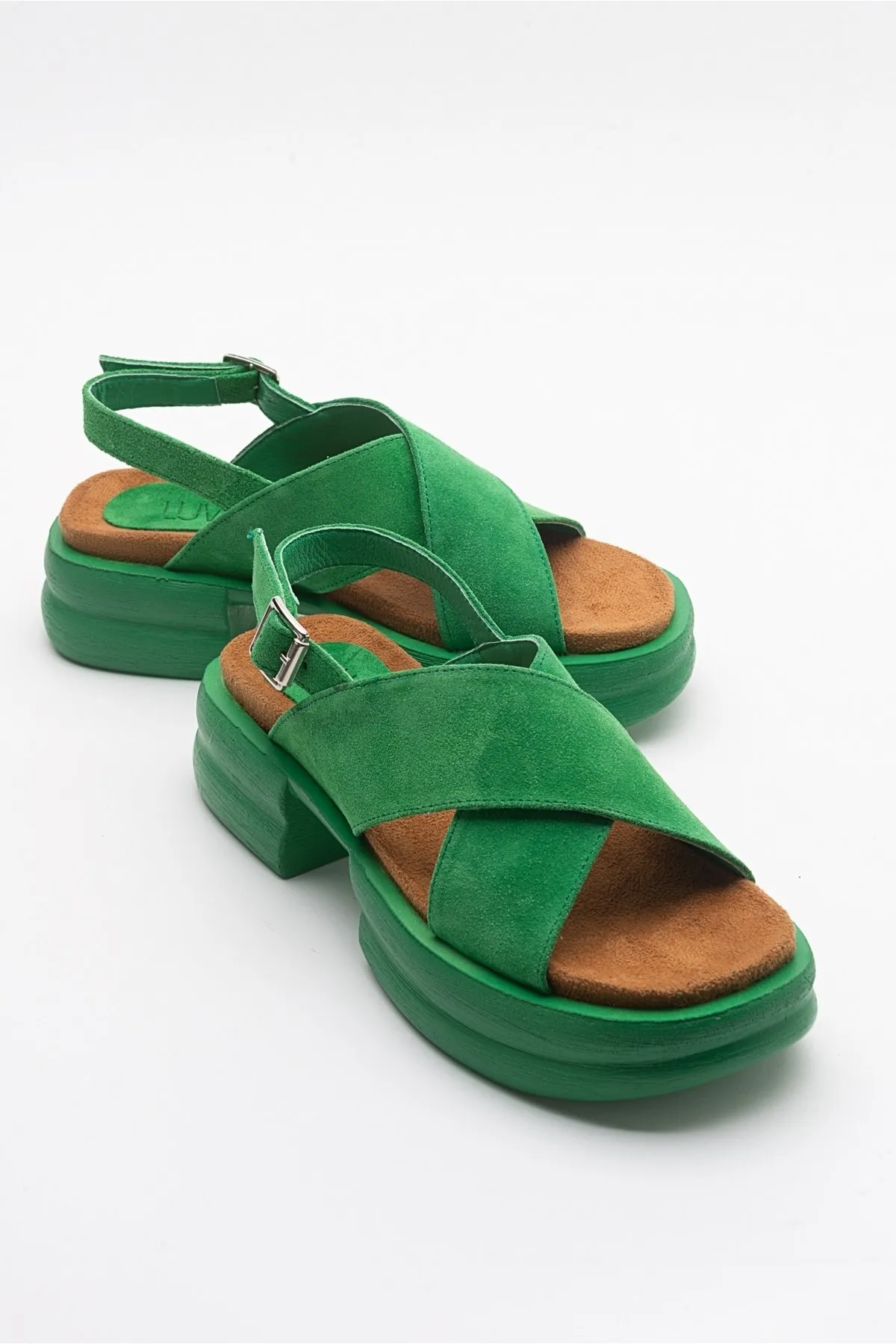 LuviShoes  Die meisten grünen Wildleder-Damensandalen aus echtem Leder