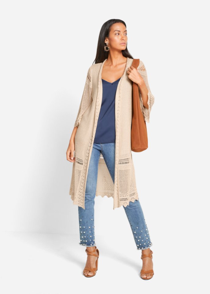 Ajour-Longstrickjacke