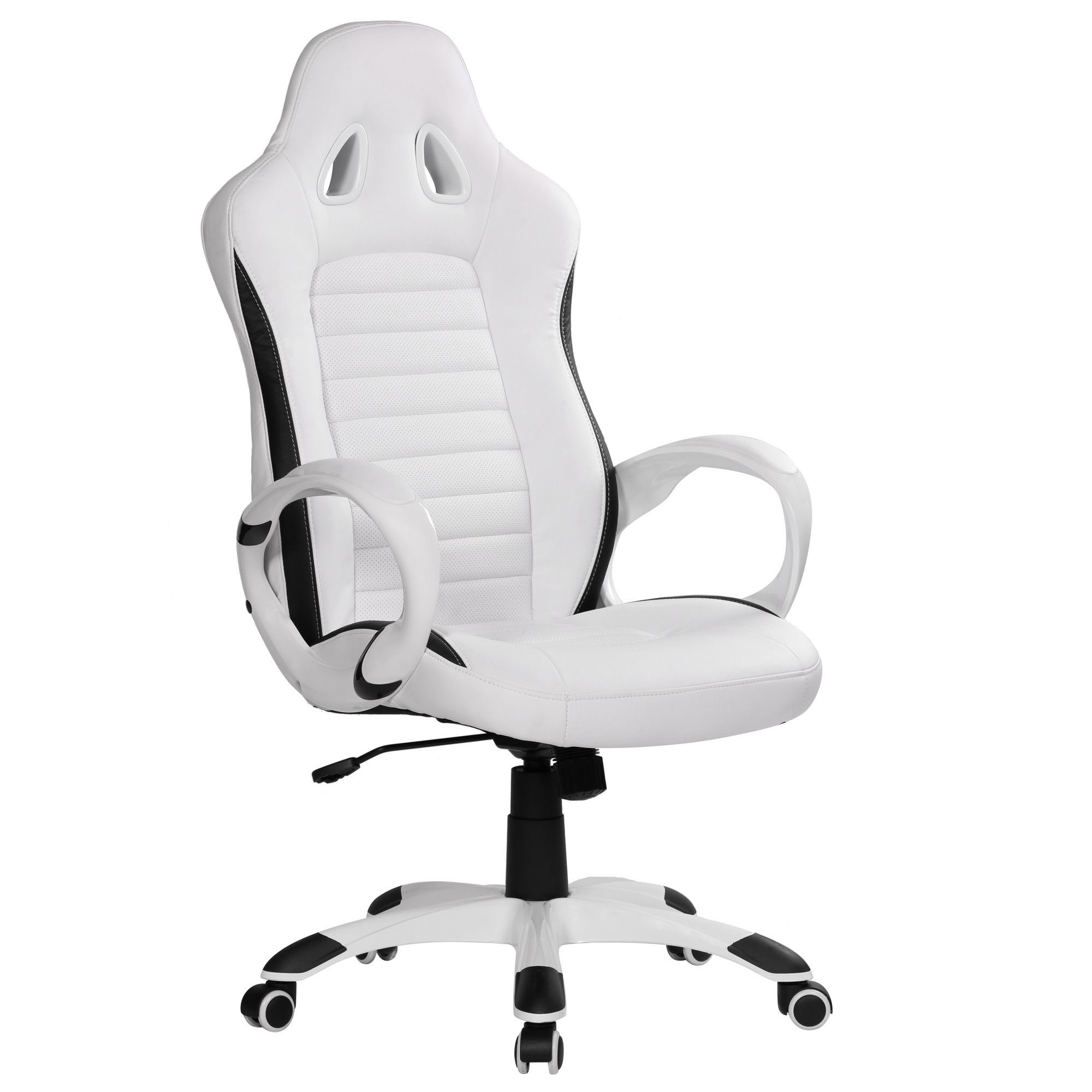 FINEBUY Gaming Chair SuVa1208_1 (Kunstleder Weiß Chefsessel mit Armlehne 110 kg), Bürostuhl Lederoptik Drehstuhl Schreibtischstuhl