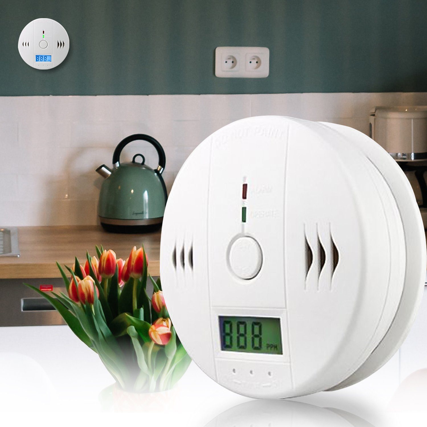 Lospitch CO Melder Brandmelder Feueralarm Alarm Kohlenmonoxidmelder Detektor Rauchmelder (Gas Melder LCD Anzeige Flur Wohnzimmer Esszimmer LED Gassensor, einfache installation)