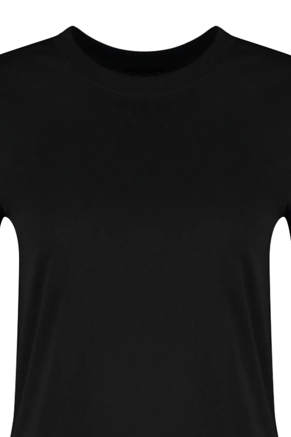 Trendyol Collection  Schwarzes Premium-Basic-Strick-T-Shirt mit Rundhalsausschnitt aus 100 % Baumwolle TWOSS23TS00042
