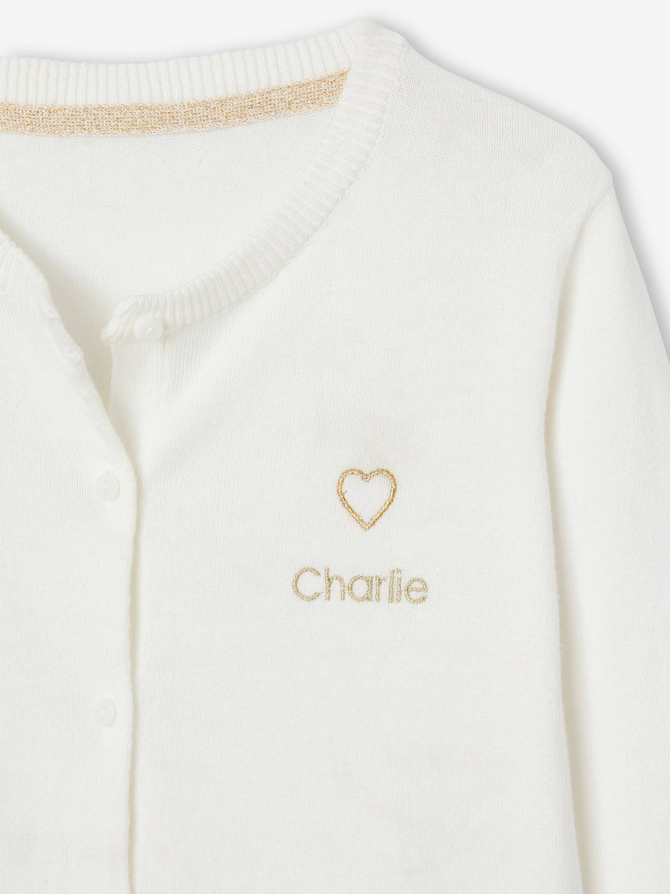 Gilet fille broderie coeur irisée Basics personnalisable ivoire