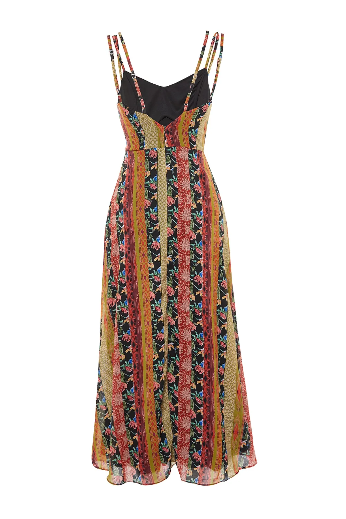 Trendyol Collection  Mehrfarbig gemustertes Trägerkleid in A-Linie/Glockenform, Midi-Gefüttert, gewebtes Kleid TWOSS23EL00989