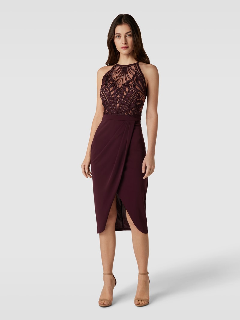 Cocktailkleid mit Lochmuster in bordeaux rot