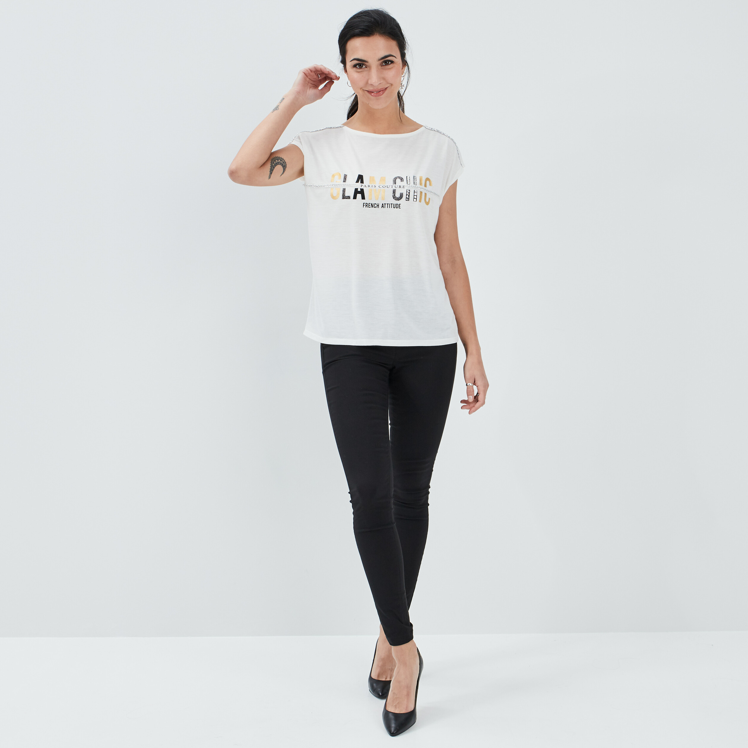 T-shirt manches courtes ivoire femme | La Halle