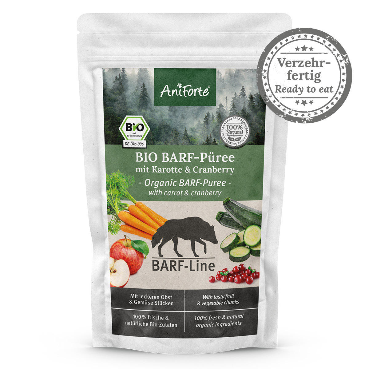 Aniforte Ergänzungsfutter & Aufzucht Aniforte BIO BARF Püree Karotte & Cranberry 5 x 150g