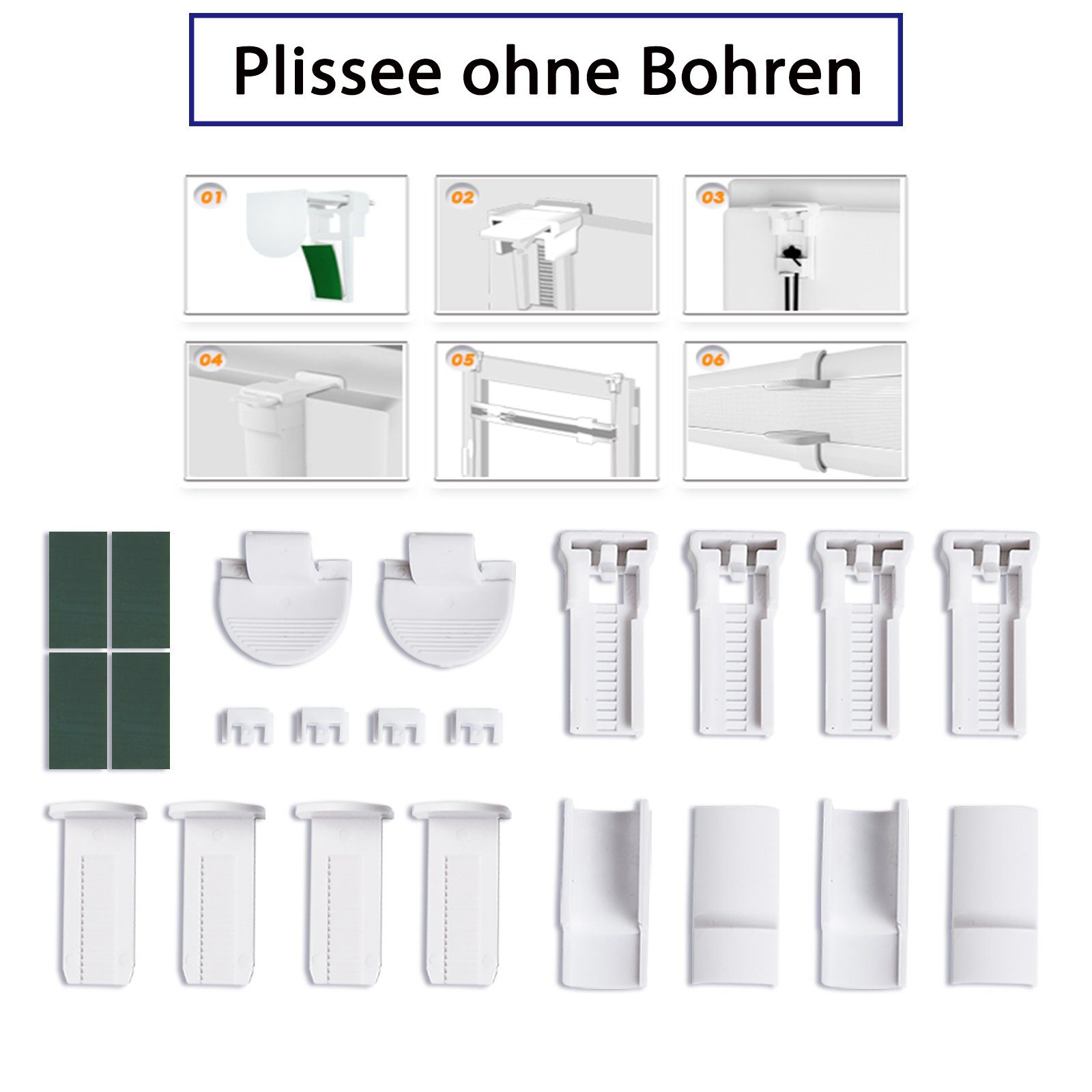 Plissee Ohne Bohren klemmfix Weiß, OUBO, Easyfix Faltrollo mit Klemmträger, Klemmfix ohne Bohren, Lichtschutz, Verschpannt