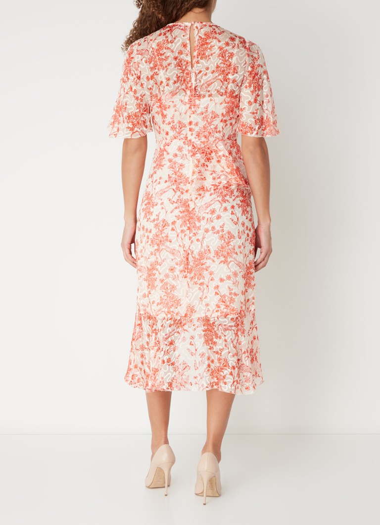 Vestido túnica midi semitransparente Thea de LKBennett, en mezcla de seda con estampado floral.
