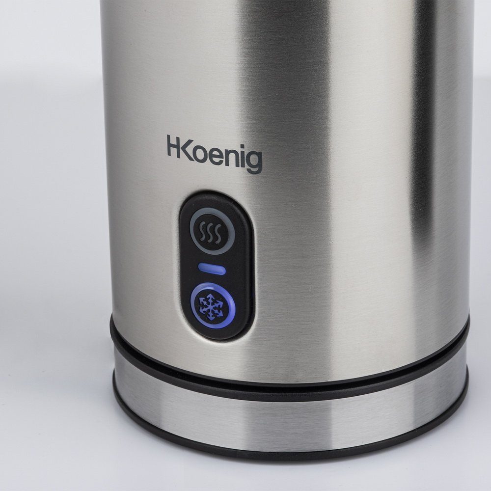 H.Koenig Milchaufschäumer Edelstahl Milchschäumer MLK8, 500 W, kabelloser Ausguss, Verdecktes Heizelement, mit Spritzschutzdeckel
