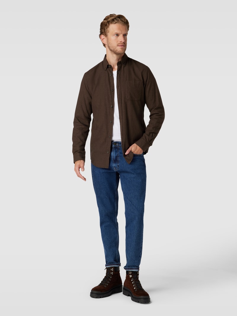 Regular Fit Freizeithemd mit Button-Down-Kragen Modell 'CLASSIC' in dunkelbraun meliert