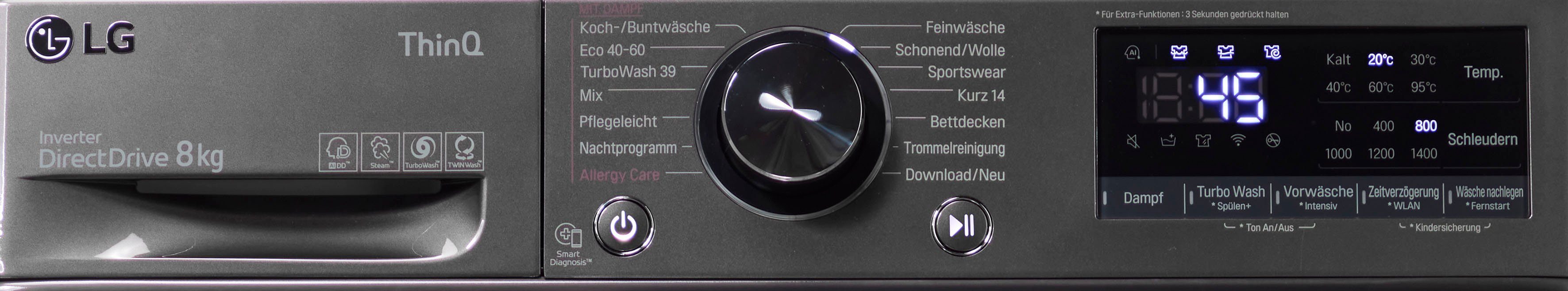 LG Waschmaschine F4WV708P2BA, 8 kg, 1400 U/min, TurboWash® - Waschen in nur 39 Minuten
