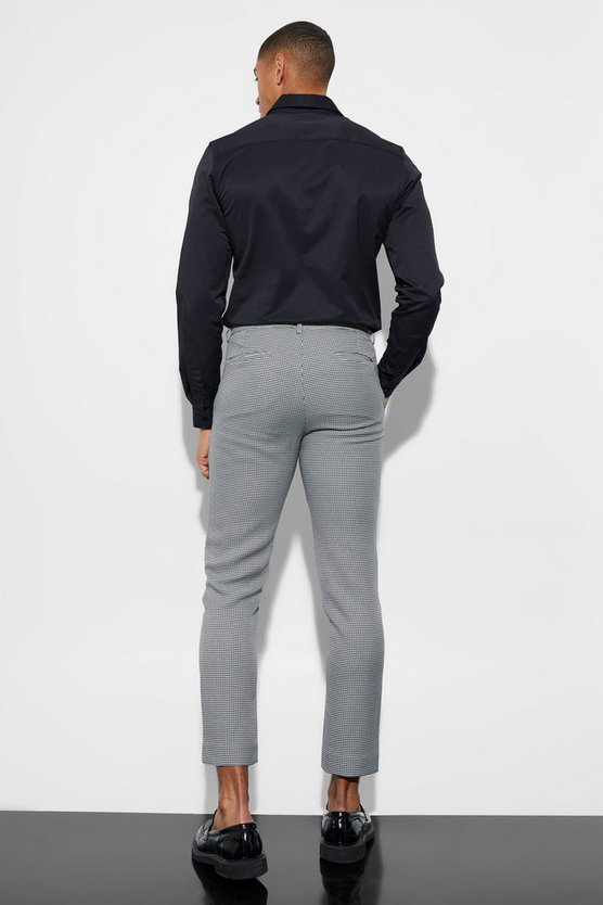 Skinny Anzughose mit Hahnentritt-Print