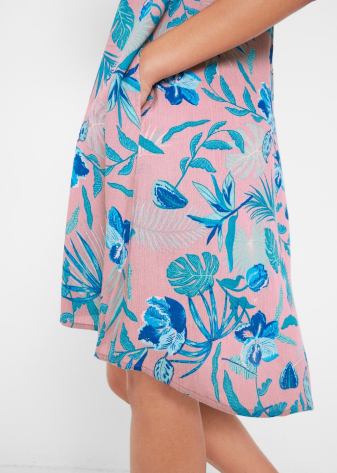 Knielanges Crinkle-Web-Blusenkleid mit Knopfleiste