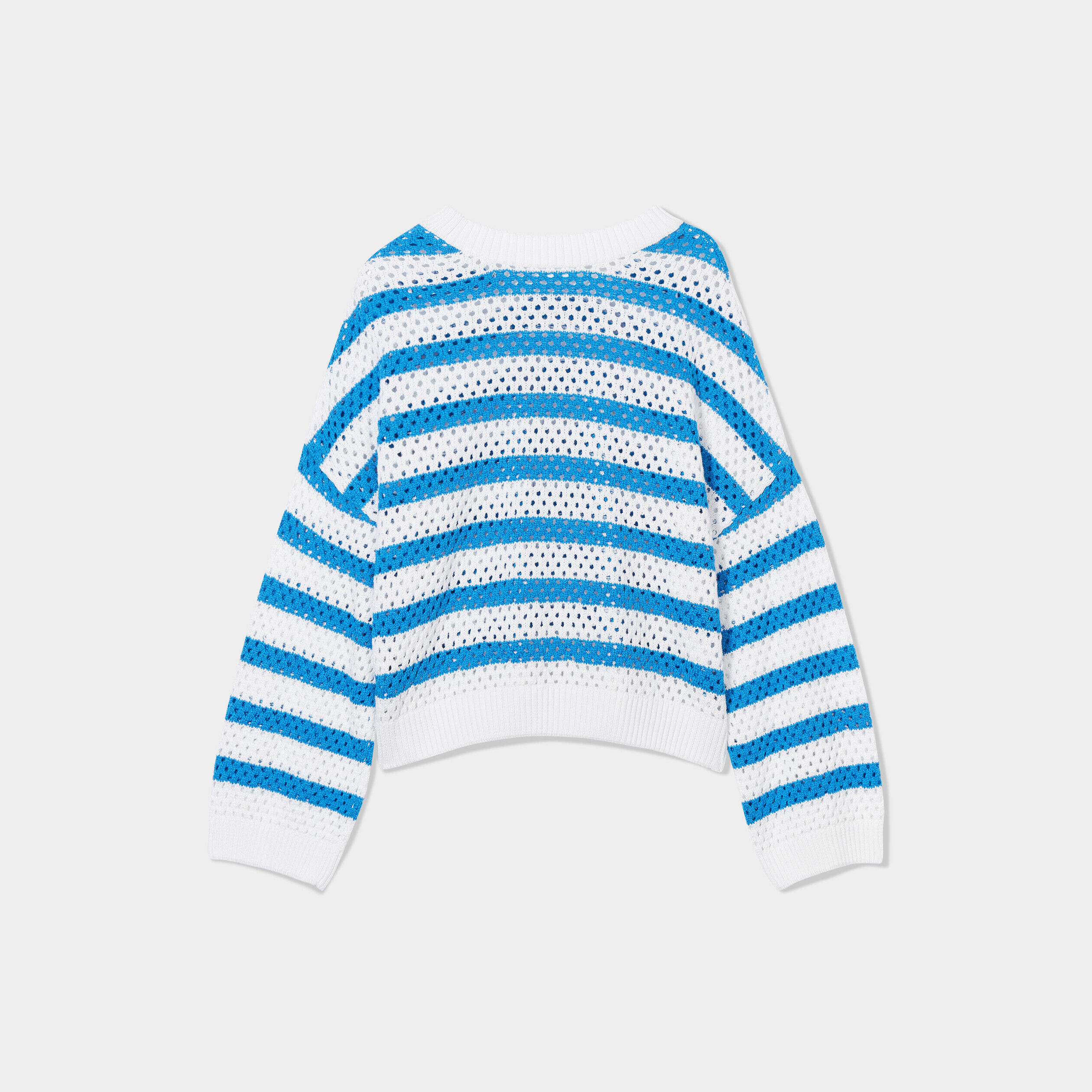 Pull ajouré col rond bleu femme | Cache Cache