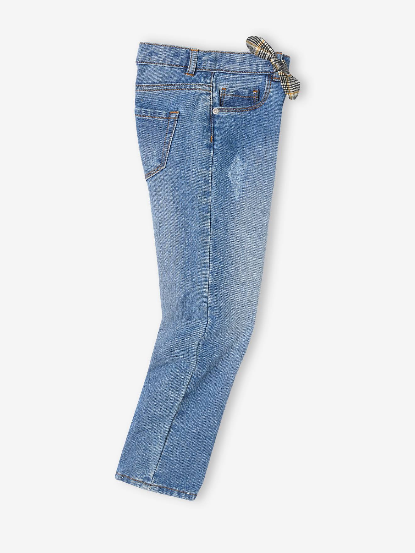 Jean droit avec noeud fantaisie fille denim stone