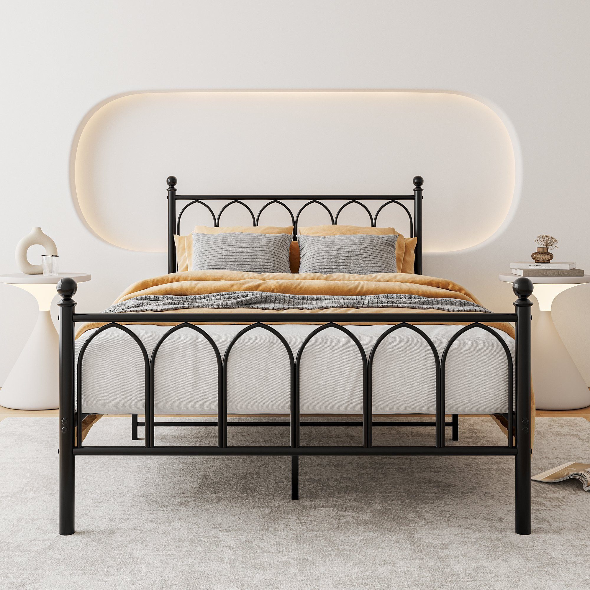 OKWISH Metallbett Einzelbett Jugendzimmer mit Lattenrost ohne Martatze, 120x200cm