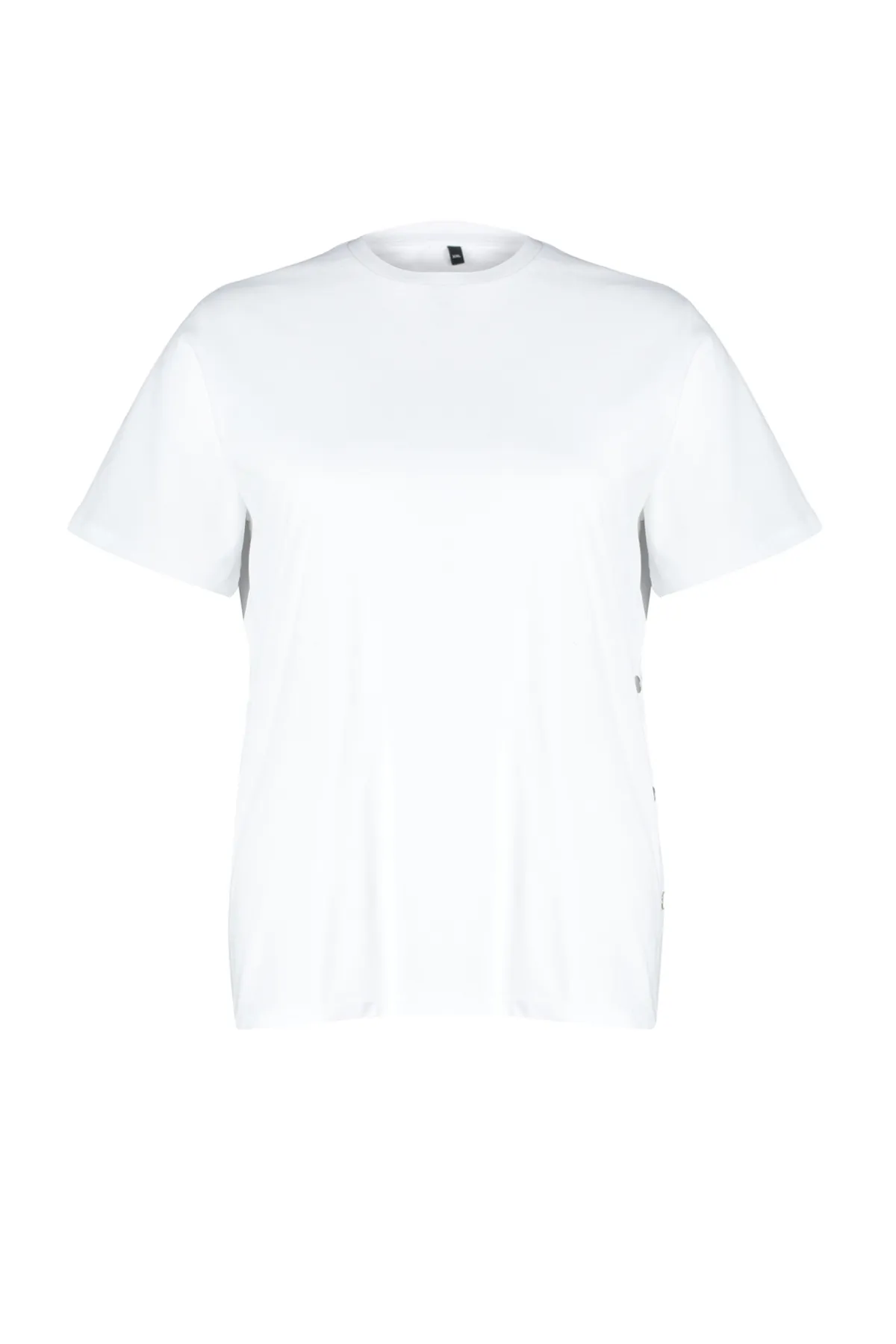 Trendyol Curve  Weißes Strick-T-Shirt mit Knopfdetail TBBSS24BF00000
