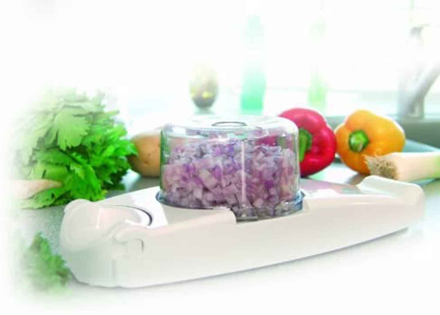 Genius Gemüsehobel Genius Zwiebel- und Gemüseschneider 3tlg. Weiß, Kunststoff, (1 Zwiebel und Gemüseschneider, 3-St), Schneidet Würfel und Stifte