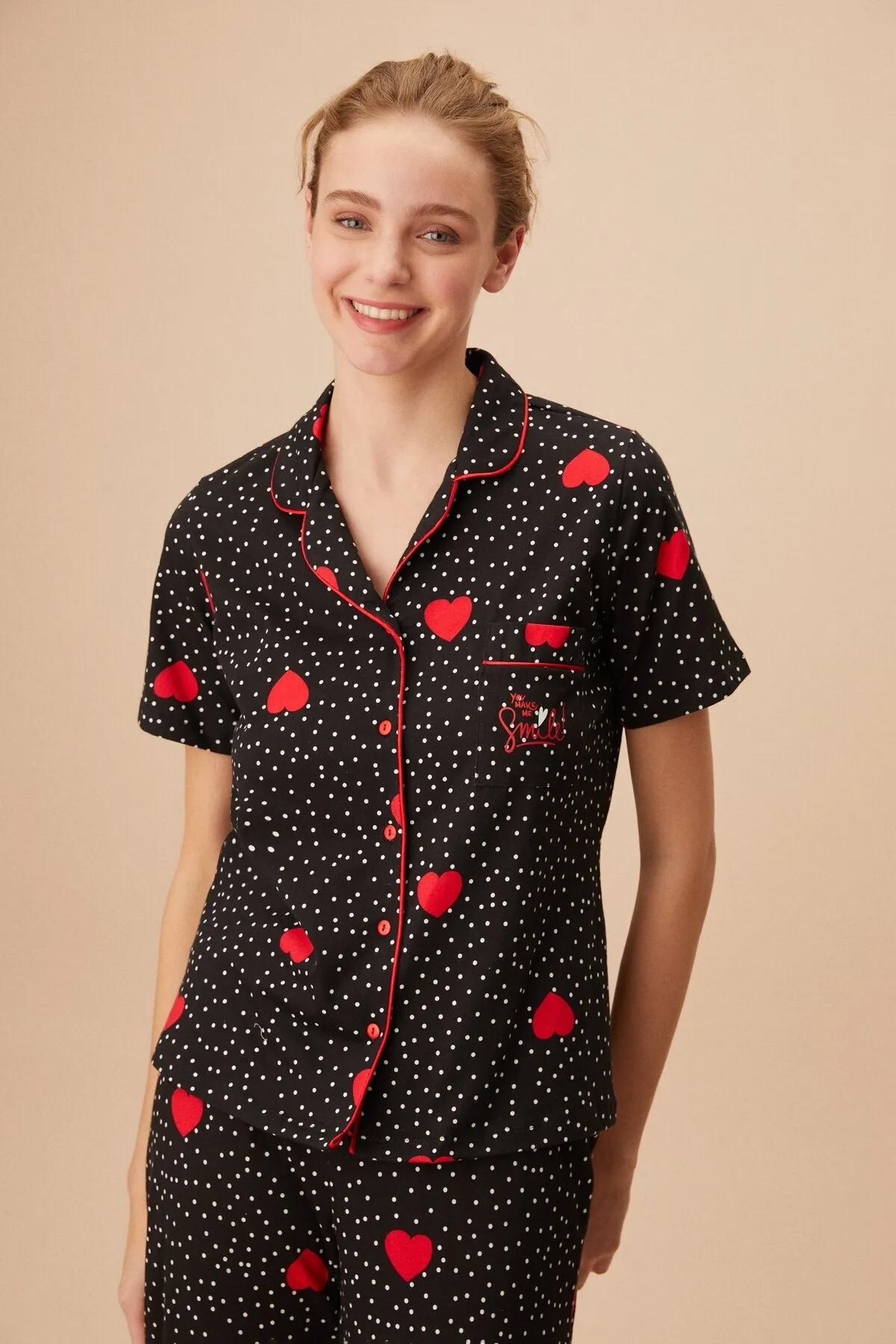 SUWEN  Maskulines Pyjama-Set mit Herz-Print