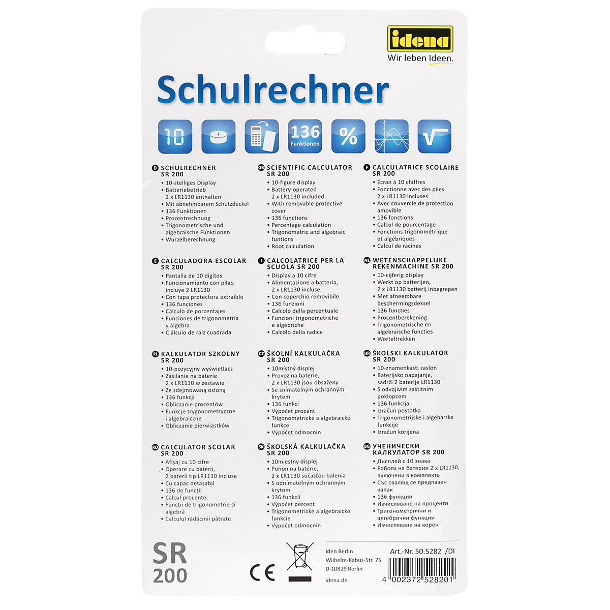 Idena Schulrechner SR 200 10-stellig schwarz