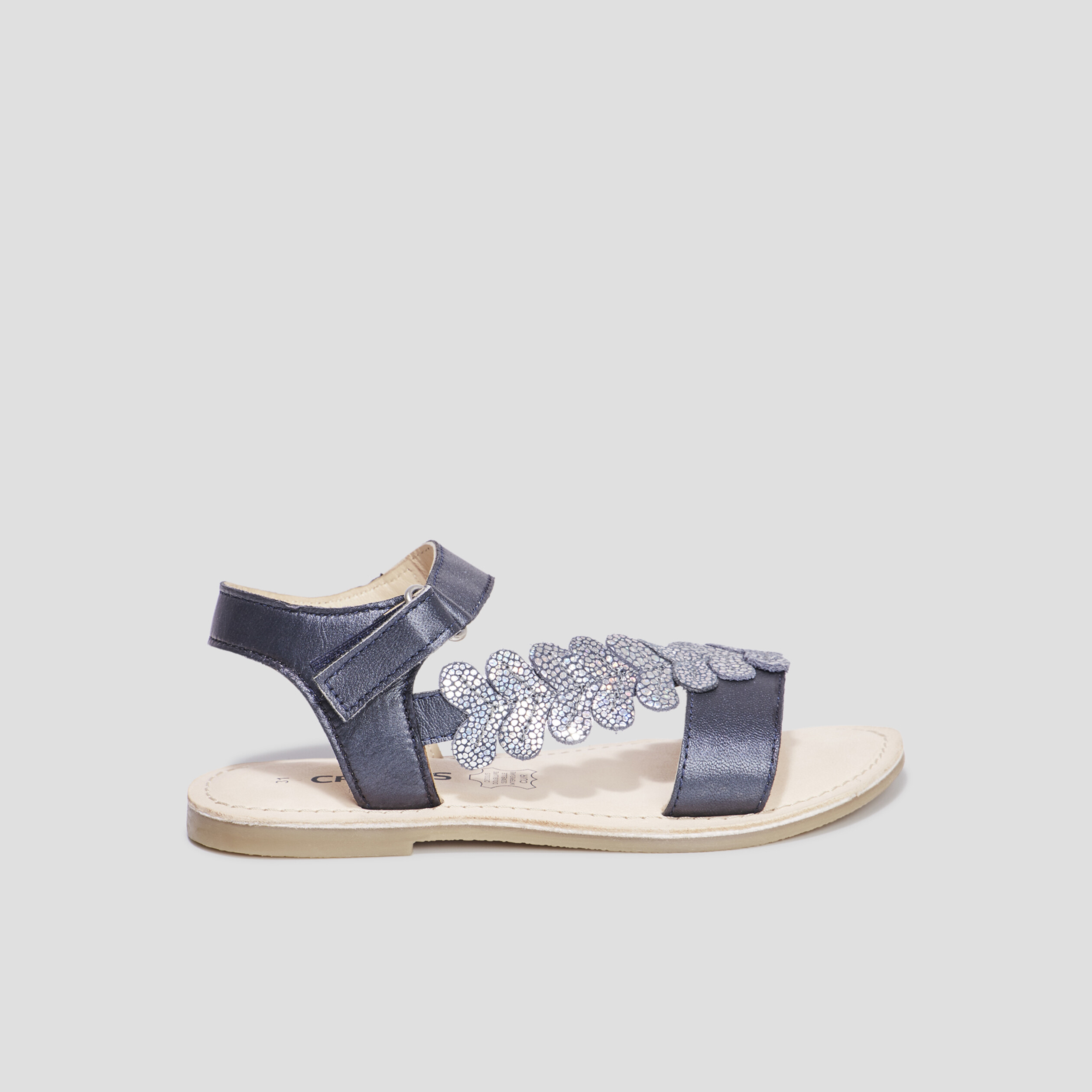 Sandales brides feuilles en cuir Creeks bleu fille | La Halle