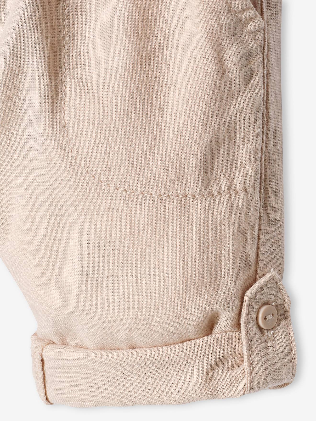 Pantalon retroussable bébé en lin et coton beige