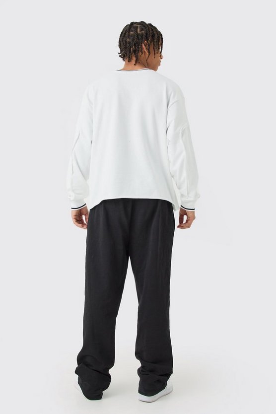 Kastiges geripptes Oversize Sweatshirt mit Stickerei